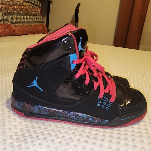 NIKE JORDAN  EUC GIRLS SIZE 4.5 Y SC-1 GS BLACK PINK HIGH TOP SNEAKERS SHOES - Picture 1 of 11